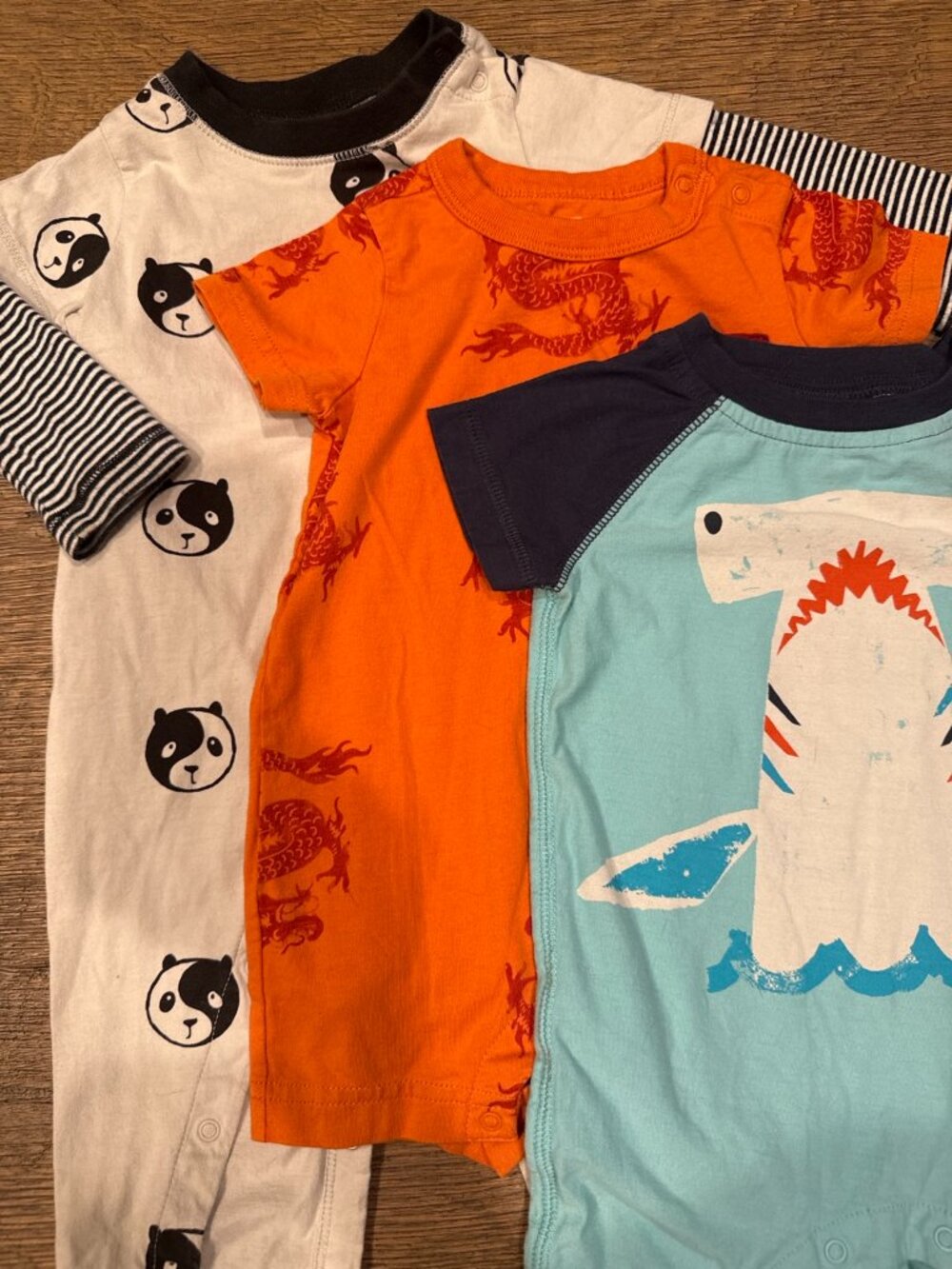 Tea Collection Baby Romper Bundle 3–6 Months – Panda, Dragon & Shark
